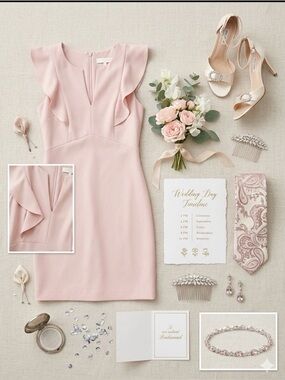 NWT Express Blush Pink Ruffle Sleeve V-Neck Sheath Dress Size M Spring Wedding